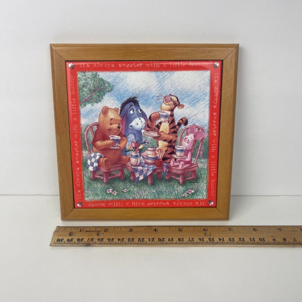 Vtg‎ Winnie the Pooh Simply Pooh Always Sweeter w Little Hunny Tile w Wood Frame